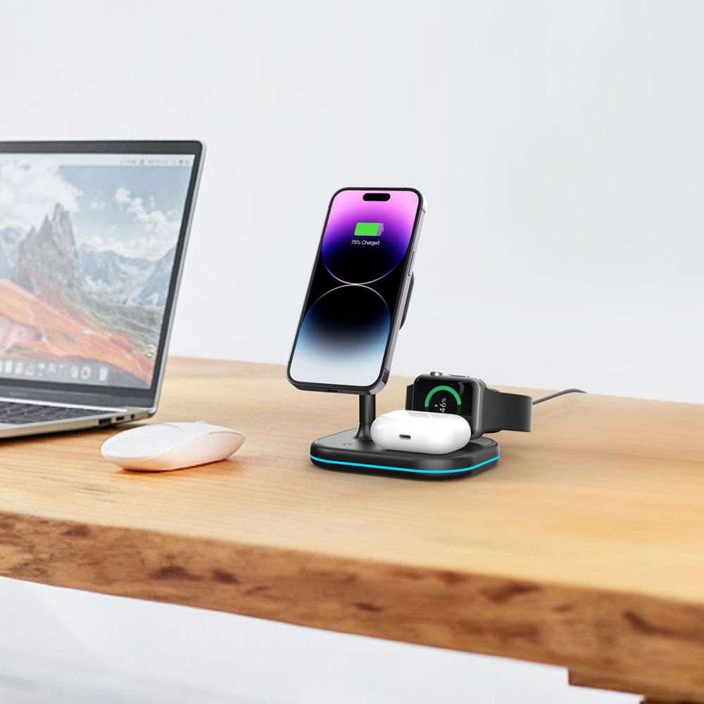 BEZDRÔTOVÁ NABÍJAČKA 3IN1 QI15W-A27 MAGNETIC MAGSAFE WIRELESS CHARGER BLACK