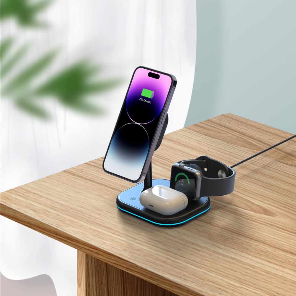 BEZDRÔTOVÁ NABÍJAČKA 3IN1 QI15W-A27 MAGNETIC MAGSAFE WIRELESS CHARGER BLACK