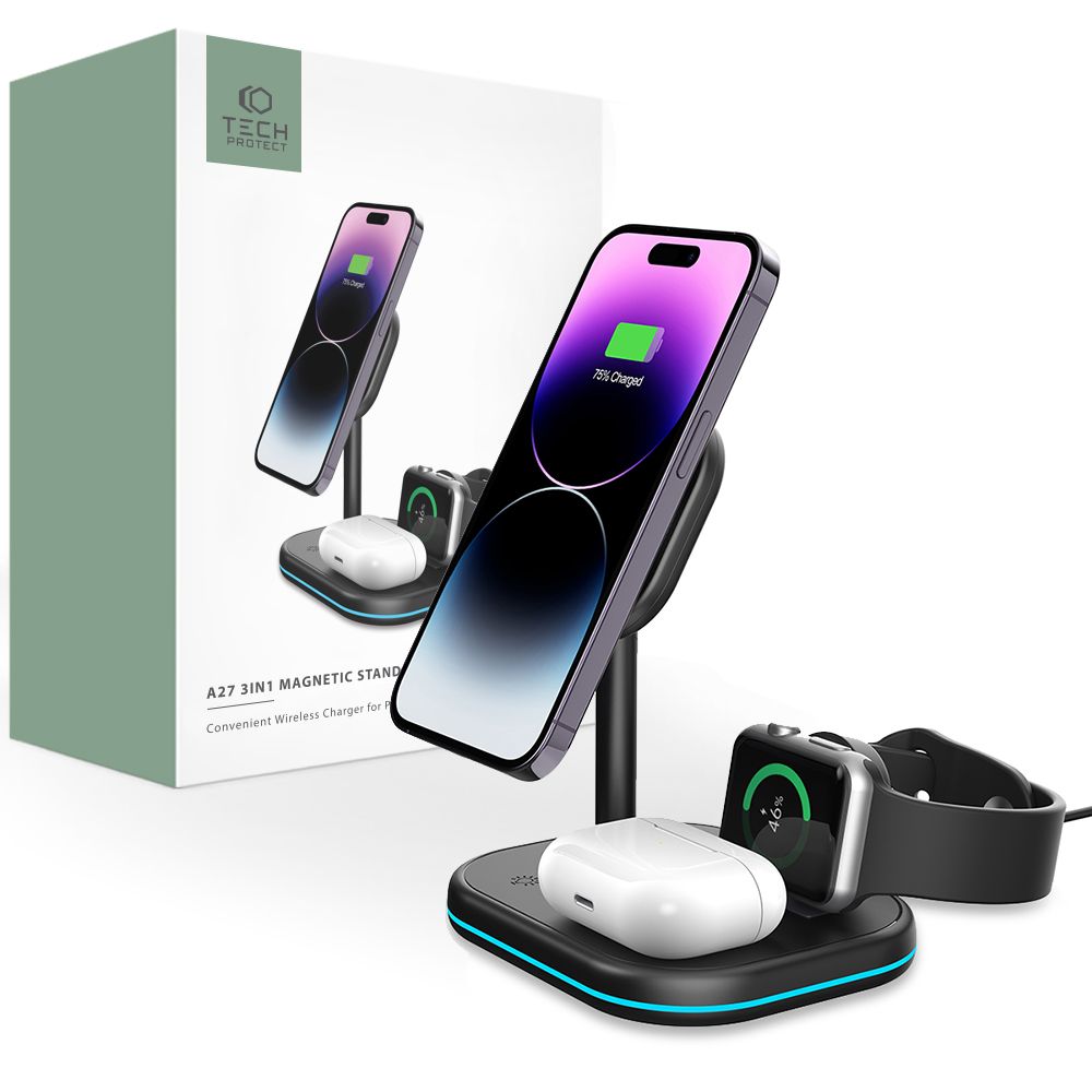 BEZDRÔTOVÁ NABÍJAČKA 3IN1 QI15W-A27 MAGNETIC MAGSAFE WIRELESS CHARGER BLACK