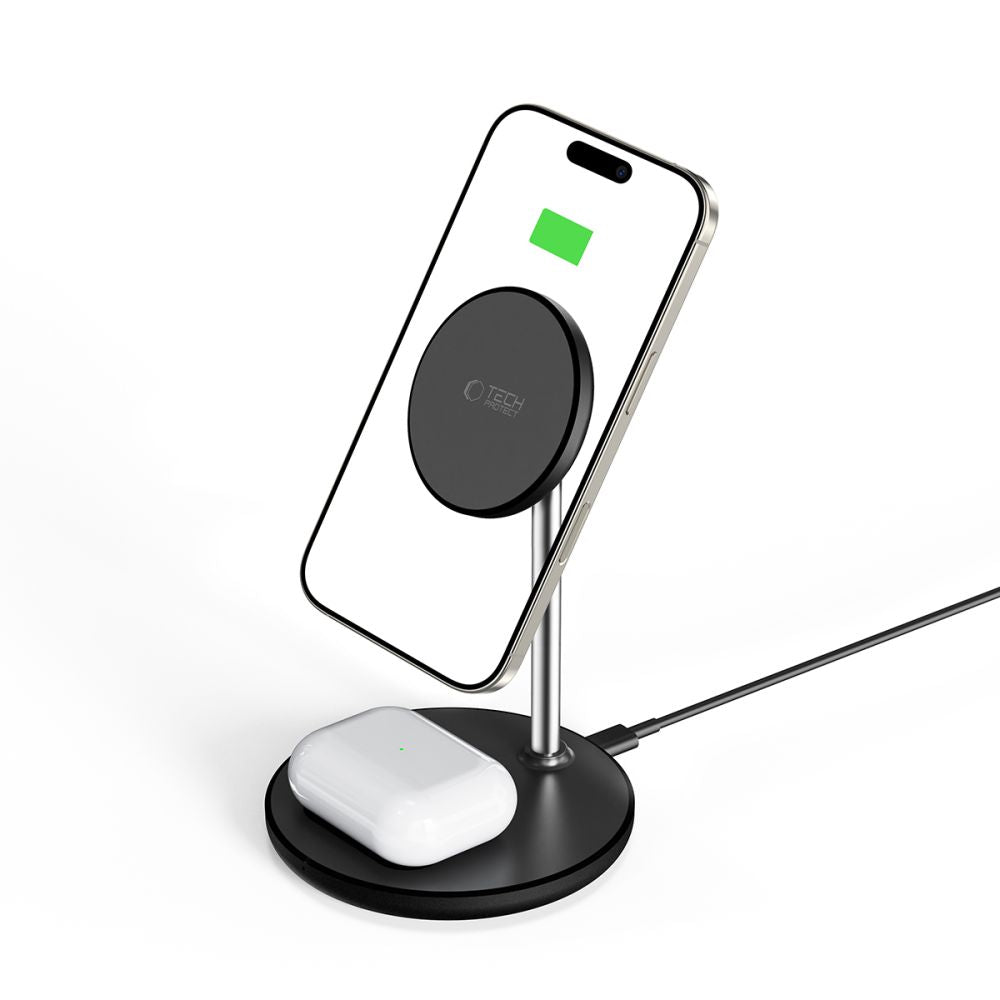 NABÍJACIA STANICA TECH-PROTECT QI15W-A39 2IN1 MAGNETIC MAGSAFE WIRELESS CHARGER BLACK