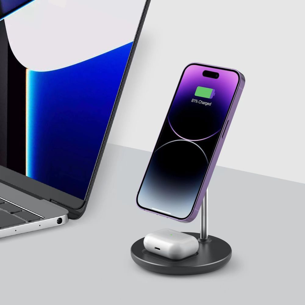 NABÍJACIA STANICA TECH-PROTECT QI15W-A39 2IN1 MAGNETIC MAGSAFE WIRELESS CHARGER BLACK