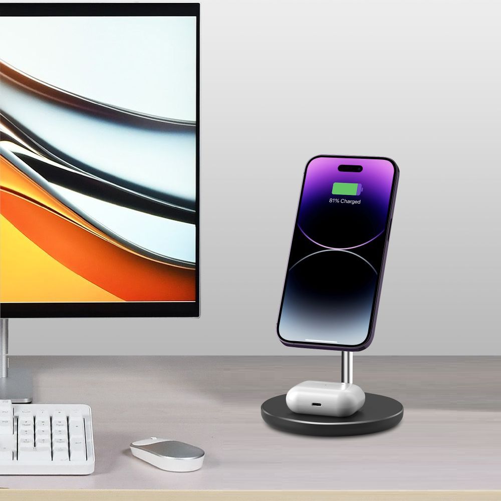 NABÍJACIA STANICA TECH-PROTECT QI15W-A39 2IN1 MAGNETIC MAGSAFE WIRELESS CHARGER BLACK