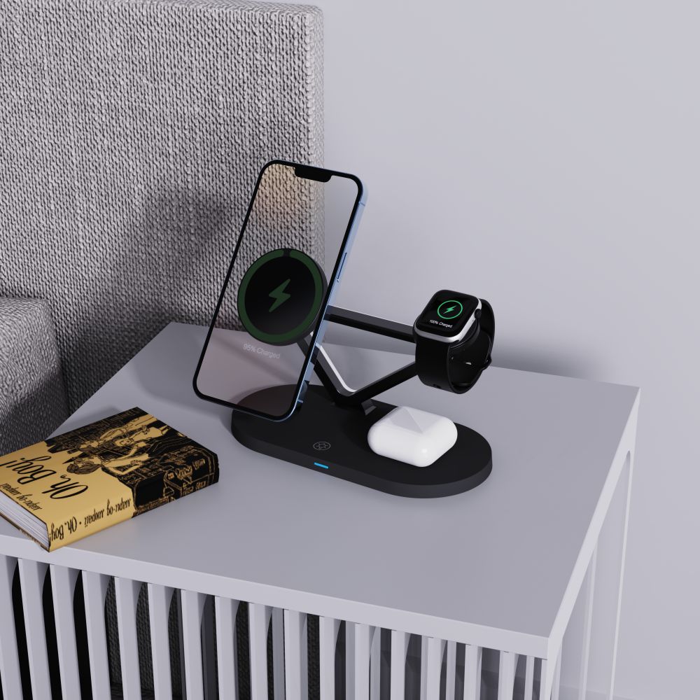 NABÍJACIA STANICA TECH-PROTECT QI15W-A41 3IN1 MAGNETIC MAGSAFE WIRELESS CHARGER BLACK