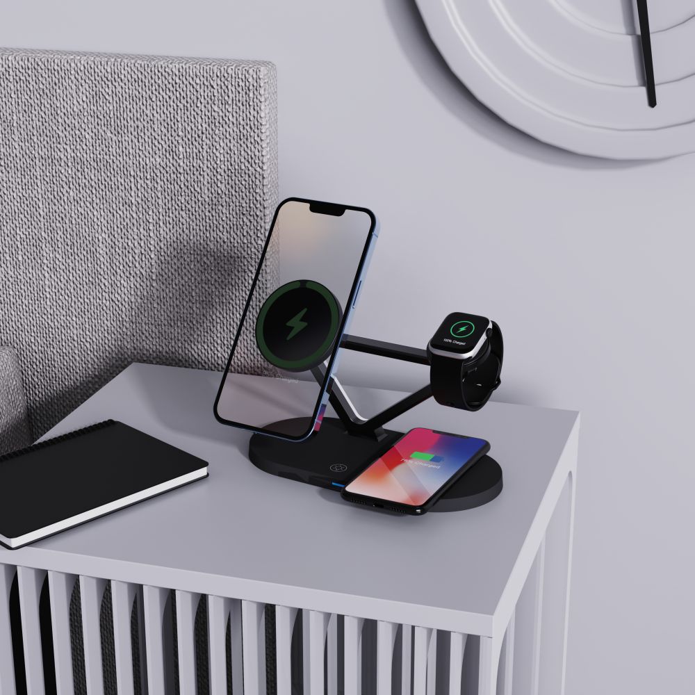 NABÍJACIA STANICA TECH-PROTECT QI15W-A41 3IN1 MAGNETIC MAGSAFE WIRELESS CHARGER BLACK