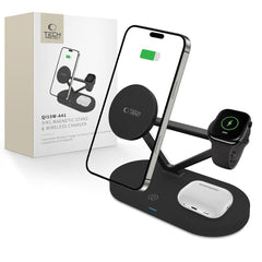 NABÍJACIA STANICA TECH-PROTECT QI15W-A41 3IN1 MAGNETIC MAGSAFE WIRELESS CHARGER BLACK