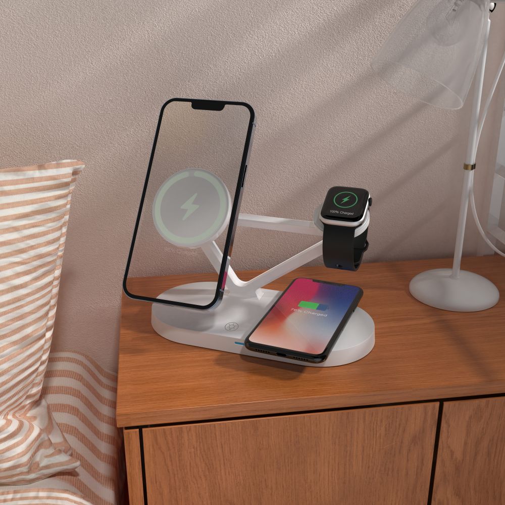 NABÍJACIA STANICA TECH-PROTECT QI15W-A41 3IN1 MAGNETIC MAGSAFE WIRELESS CHARGER WHITE
