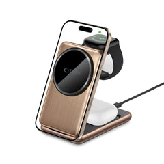 NABÍJACIA STANICA TECH-PROTECT QI15W-A42 3IN1 MAGNETIC MAGSAFE WIRELESS CHARGER DESERT GOLD