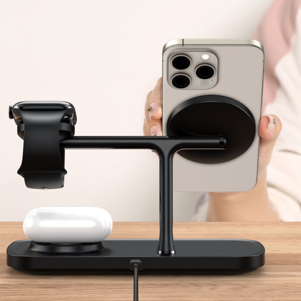 NABÍJACIA STANICA TECH-PROTECT QI15W-A45 3IN1 MAGNETIC MAGSAFE WIRELESS CHARGER BLACK