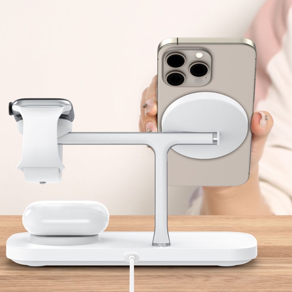 NABÍJACIA STANICA TECH-PROTECT QI15W-A45 3IN1 MAGNETIC MAGSAFE WIRELESS CHARGER WHITE