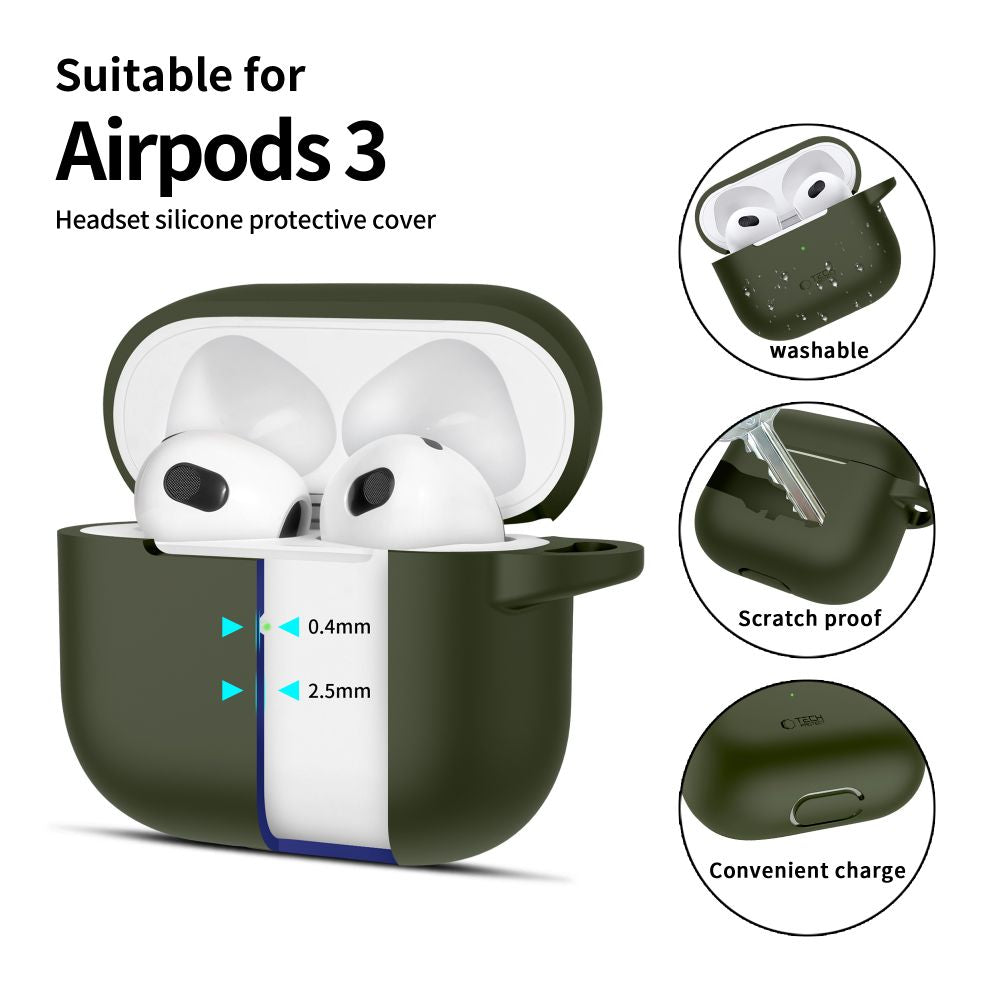 KRYT TECH-PROTECT SILICONE HOOK APPLE AIRPODS 3 OLIVE GREEN
