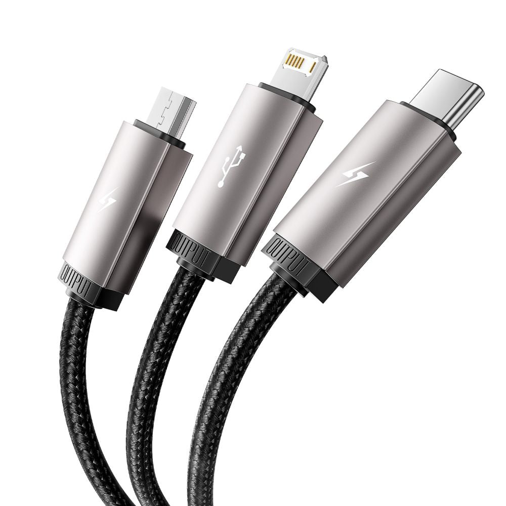 KÁBEL 3IN1TECH-PROTECT ULTRABOOST LIGHTNING & TYPE-C & MICRO-USB CABLE 3.5A 100CM GREY
