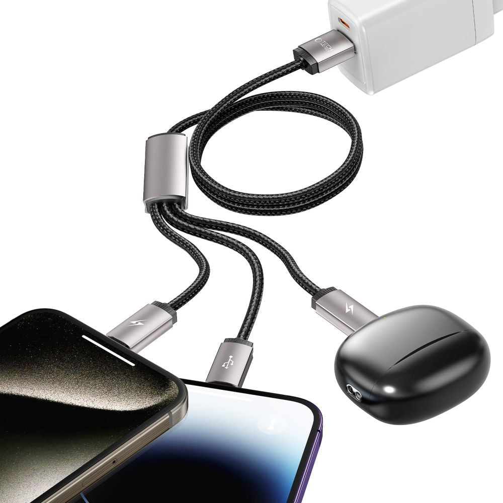 KÁBEL 3IN1TECH-PROTECT ULTRABOOST LIGHTNING & TYPE-C & MICRO-USB CABLE 3.5A 100CM GREY