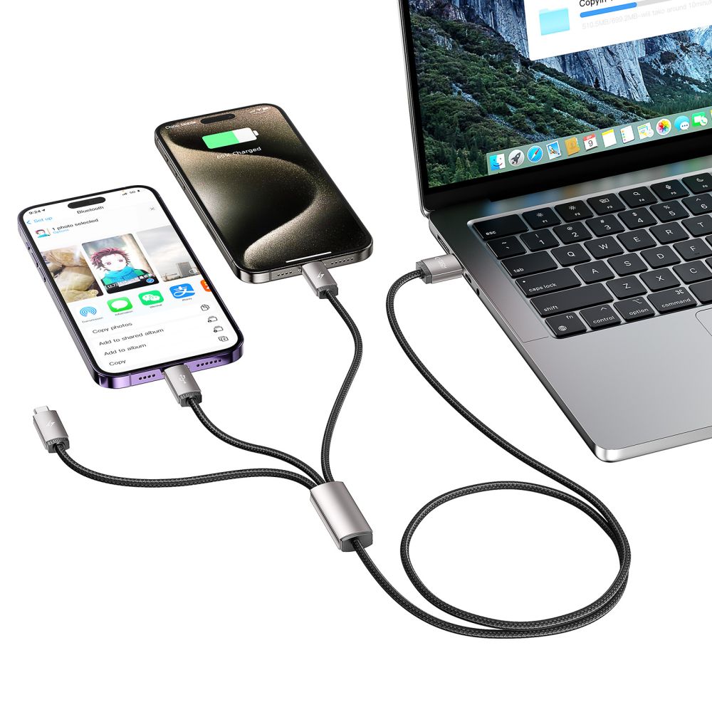 KÁBEL 3IN1TECH-PROTECT ULTRABOOST LIGHTNING & TYPE-C & MICRO-USB CABLE 3.5A 100CM GREY