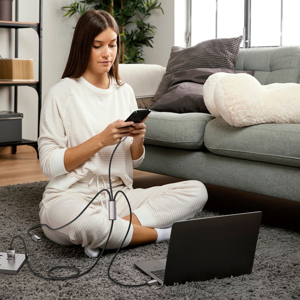 KÁBEL 3IN1TECH-PROTECT ULTRABOOST LIGHTNING & TYPE-C & MICRO-USB CABLE 3.5A 100CM GREY