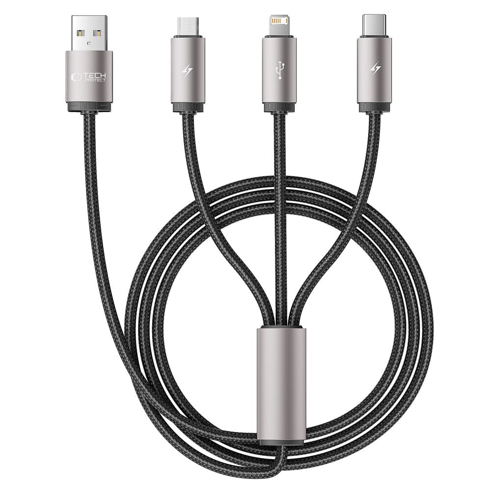 KÁBEL 3IN1TECH-PROTECT ULTRABOOST LIGHTNING & TYPE-C & MICRO-USB CABLE 3.5A 100CM GREY